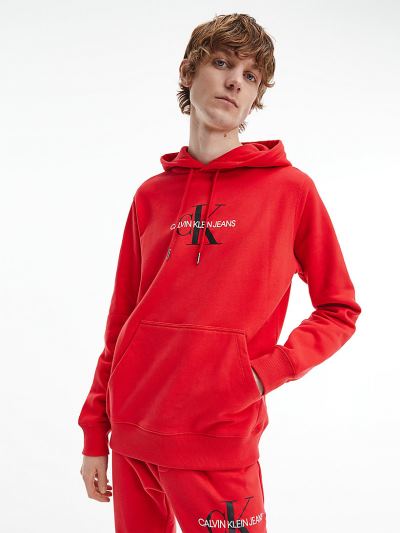 Calvin Klein Ruhák HU965091 | Calvin Klein Organic Cotton Logo Férfi Kapucnis Pulóver Piros
